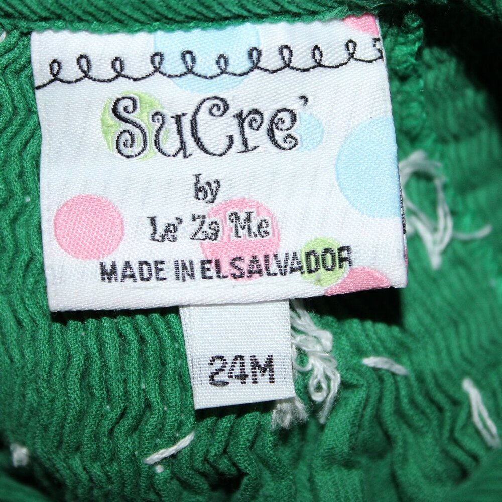 Sucre By Le Za Me Girls Size 24 Months Green Corduroy Smocked Dress - Picture 3 of 3